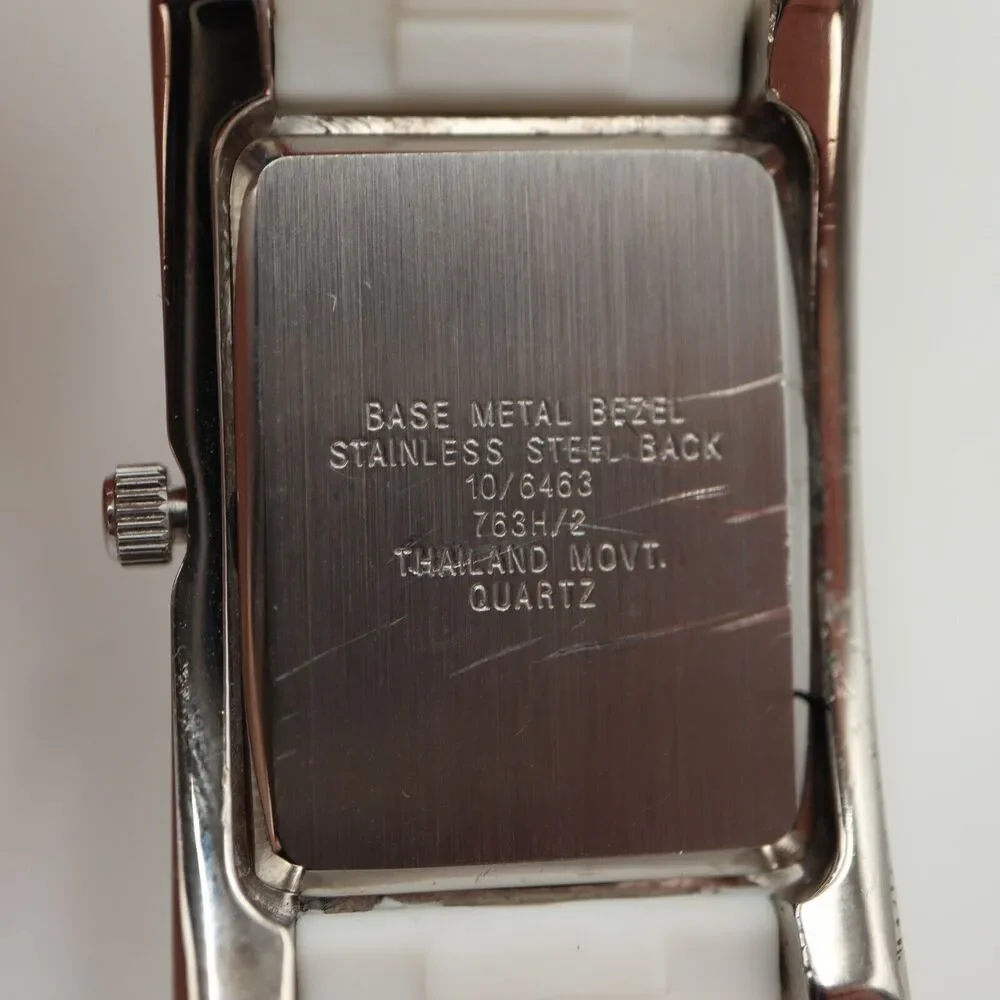 Anne Klein Womens Tank Watch 24mm Silver Tone Silicone 10/6463 New Battery